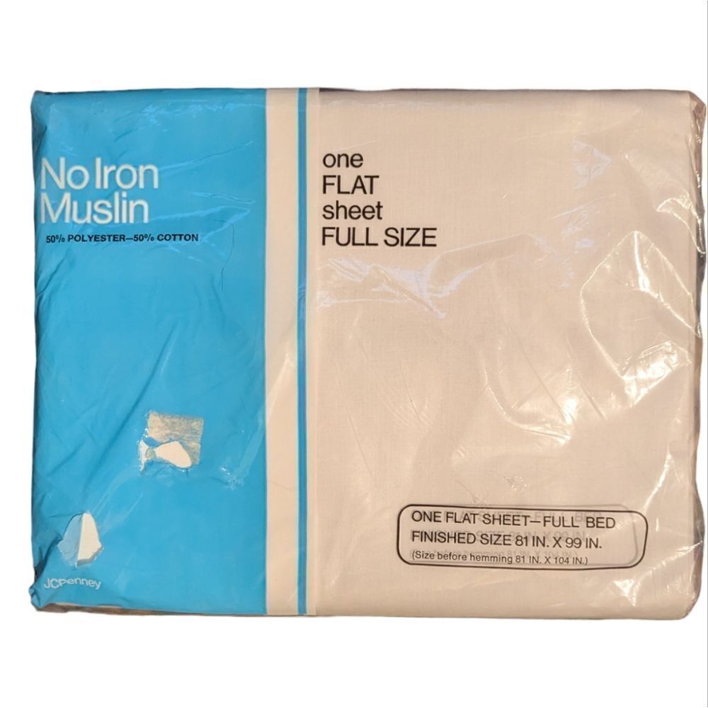 Vintage JCPenney no‎ Iron Muslin white full flat sheet NIP